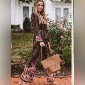 Anthropologie One September woman’s wide leg red floral jumpsuit XS